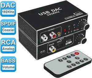 Digital to Analog Audio Converter,  192kHz Aluminum DAC Converter Volume Control, Digital Optical Coaxial Toslink to Analog Stereo L/R RCA 3.5mm Adapter for TV DVD PS4 Xbox Amp Cinema