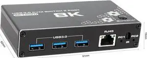 4K 120Hz HDMI USB rj45 KVM Switch for 2 Computers 1 Monitor Share 3USB3.0 Port, Keyboard Mouse Printer Support Wire-Desktop Controller
