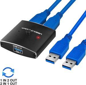 USB Switch KVM USB HUB 3.0 Switcher Selector 2 in 1 Out / 1 in 2 Out Bi-Directional KVM Switch for PC Keyboard Mouse Printer 1 PC Sharing 2 Devices USB Switch , Includes Two 3.3FT Data Cables
