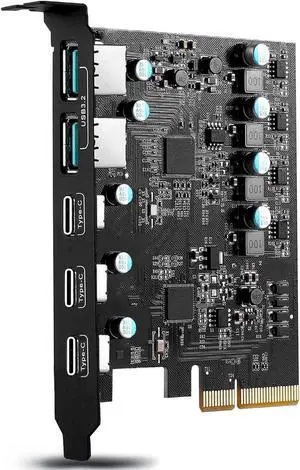 USB 3.2 PCI-e Expansion Card 5-Port(3X USB C - 2X USB A), PCI-e to USB 3.2 Gen2 HUB Adapter Superspeed 10Gbps, Fits PCI Express x1, x4, x8 or x16 socket.