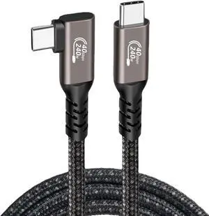 40GBps USB 4 Type-C Cable, Right Angle 240W Fast Charging Cord 40Gbps High Speed Data Transfer 8K 4K USB C Video Cord for Thunderbolt 3/4, Mobile Phone, Notebook, MAC, SSD, PD3.1 and QC4.0 - 1.5FT