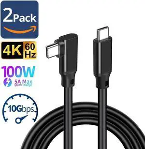 2-Pack USB3.2 Gen 2X2 USB C to C Cable Right Angle,USB C Charger Cable 10FT, with 20Gbps Data Transfer, 5A 100W Fast Charging, 4K 60Hz HDR Monitor Video for MacBook Pro/Air, iPad Pro, SSD,Hard Drives
