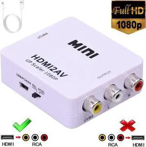 1080P HDMI to 3RCA CVBs HDMI to RCA,HDMI to AV, Composite Video Audio Converter Adapter Supports PAL/NTSC for Amazon Fire TV Stick, Roku, Chromecast, Apple TV, PC, Laptop, Xbox, HDTV, DVD - White 1080P HDMI to 3RCA CVBs HDMI to RCA,HDMI to AV, Composite Video Audio Converter Adapter Supports PAL/NTSC for Amazon Fire TV Stick, Roku, Chromecast, Apple TV, PC, Laptop, Xbox, HDTV, DVD - White
