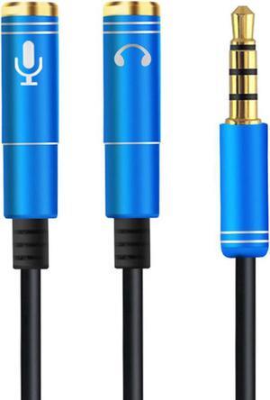 (2-PACK) Headset Adapter For Headsets With Separate Headphone And Microphone Plugs 3.5mm Stereo Audio Male to 2 Female Headset Mic Y Splitter Cable Adapter-Blue