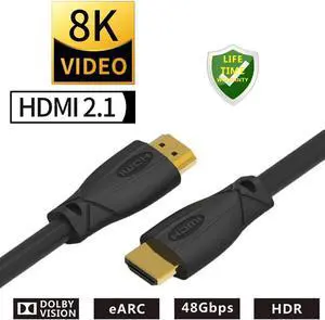 8K HDMI Cable - 48Gbps Bandwidth Capability - 8K@60Hz HDMI Cable - Male to Male Connector - Backward Compatible - Ultra HD HDMI Cable 8K - 2.1 HDMI Cable 8K Ultra-High Speed - 5.9Feet/1.8Meter