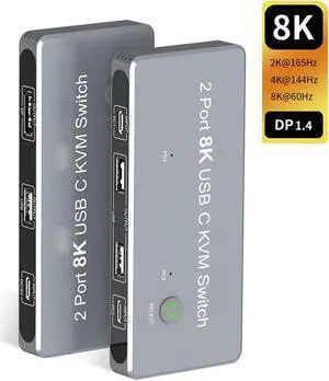 2 Port DisplayPort 1.4 8K KVM Switch DP 2 PC Input 1 DP Output DisplayPort Monitor 8K@60Hz 4K@144Hz with 3X USB2.0 Port Sharing one USB Keyboard Mouse U disks