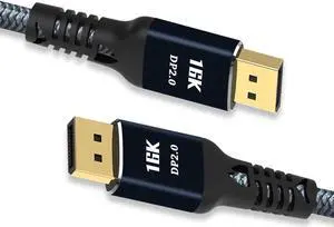 16K DisplayPort & DP Cable,  6.6ft (for DP 2.0 Gaming PCs/laptops/Graphics Cards/Monitors, Supports 4K@165Hz, 144Hz/165Hz/240Hz), Braided Display Port for Gaming Monitor, Graphics, PC