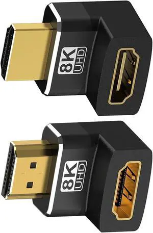 8K HDMI2.1 Adapter Male to Female, 2 Pack 90 Degree and 270 Degree Upward Angle Converter, HDMI Right Angle Extender Support 8K@60Hz / 3D&4K HDMI Extender