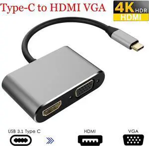 USB 3.1 Type-C to HDMI VGA Adapter, 2 in 1 VGA HDMI 4K UHD Dual Screen Display Adapter Compatible MBP w/Thunderbolt 3 Port 2018 iPad Pro/MacBook Pro/Chromebook/Lenovo and More USB C devices