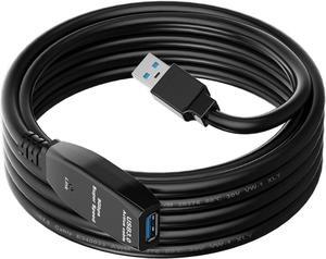 Active USB 3.0 Extension Cable, 16 Feet USB 3.0 Male to Female Extender Cord with 5V Power Cable, 1 Chipsets Signal Booster for VR, Webcam, Xbox, PS4, Keyboard, Printer, etc