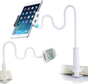 Cellphone & Tablet 2 in 1 Clip Stand Holder with Flexible Long Arm Gooseneck Bracket Mount Clamp for Bedroom,Office,Desktop,Kitchen for iPad,iPhone,Galaxy,Google LG,Huawei and More 4-10.6" Device