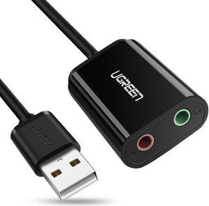 USB Audio Adapter External Stereo Sound Card With 3.5mm Headphone And Microphone Jack For Windows, Mac, Linux, PC, Laptops, Desktops, PS4 (Black)