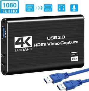 Capture Card, 4K Video Capture Card USB 3.0 1080P 60fps HDMI Audio Video Capture Device Portable Video Converter Game Capture Adapter for Gaming Streaming Live Broadcasting Teaching