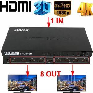 1x8 HDMI Splitter, 4K 1 in 8 Out HDMI Splitter Switch Audio Video Selector Boxes Support 4K x 2K@30Hz 1080P Full HD 3D