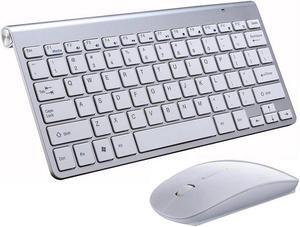 2.4GHz Wireless Keyboard and Mouse Combo, Ultra-thin Optical Wireless Keyboard and Mouse Combo Kit with USB Receiver and Keypad Film for PC Computer, Silver