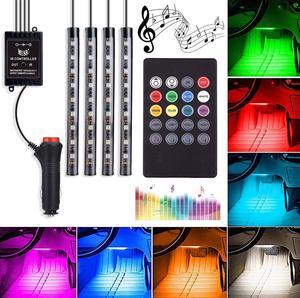 RCF Automotive LED Decor Strip Lights, 4pcs 36 LED Lights DV 12V Car Multi-color Music RGB LED Interior Lighting, Car Decorative Lights, With Sound-activated, Remote Controller, Car Charger Included