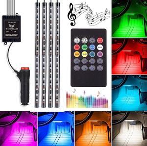 RCF Automotive LED Decor Strip Lights, 4pcs 72 LED Lights DV 12V Car Multi-color Music RGB LED Interior Lighting, Car Decorative Lights, With Sound-activated, Remote Controller, Car Charger Included