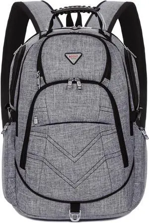 SOCKO 17.3 Inch Shockproof Laptop Backpack with USB Port / Roomy Lightweight Water Resistant Business Travel Bag / Multi-functional Casual Daypack Bookbag School Bag College Back Pack,Gray