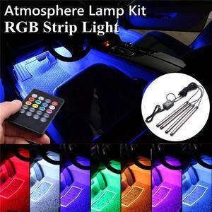 Car Interior Lights, 4Piece DC5V 36LEDs USB Auto LED Atmosphere Decor Strip Lights Multi-color Music RGB Under Dash Lighting Kit , With Sound-activated, Remote Control
