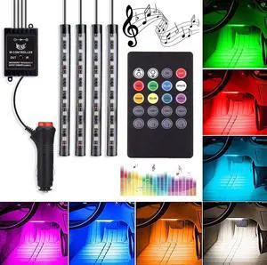 Automotive LED Interior Lights4Pcs 36LEDs Lights DC12V Car Multi-color Music RGB LED Interior Lighting, Car Decorative Lights, With Sound-activated, Remote Controller