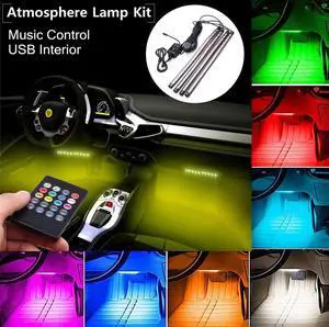 Automotive LED Interior Lights,4Pcs 72LEDs Lights DC12V Car Multi-color Music RGB LED Interior Lighting, Car Decorative Lights, With Sound-activated, Remote Controller
