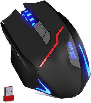 Zelotes Rechargeable Wireless Mouse with USB Receiver,600/1000/1600/2000/2400/3200DPI,7 Buttons 2.4GHz Portable Mobile Computer Wired Gaming Mice for Gamer,PC,Mac,Laptop,Macbook,Black