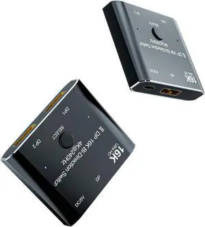 Displayport Switch, 16K@60Hz Bi-Directional DP 2.0 Switcher, Two-Way DP Switch Selector Box 2x1 or 1x2, 4K@240Hz Manual Display Port Splitter 2 in 1 Out for Computer Monitor Projector TV