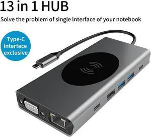 Docking Station Dual Monitor for MacBook Air & Windows/Thunderbolt 3 Dock, 13 IN 1 USB C Hub with 4K HDMI,USB-C Data Port,100W PD,VGA,Ethernet, USB 3.0, Audio, SD TF Card Reader,Wireless Charging