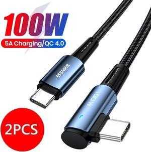 PD 100W USB C to USB C Cable, 5A 20V Fast Charging USB C Cable Right Angle Nylon Braided Charger Cord Type C Cable for Samsung S21 S20 iPad Pro Google Pixel LG (3.3FT, 2-PACK)