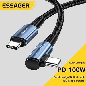 [6.6ft, 1-pack]  USB C to USB C Cable 5A PD 100W Right Angle Cable QC4.0 Super Fast Charging Type-C Phone Nylon Braided Charger Cord 480Mbps Data for iPad MacBook Samsung Galaxy