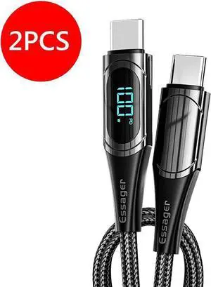 [6.6ft, 2-pack] USB C to USB C Cable 5A PD 100W LED Display Cable QC5.0 Super Fast Charging Type-C Phone Nylon Braided Charger Cord 480Mbps Data for iPad MacBook Samsung Galaxy Pixel PS5