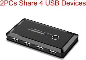 USB Switch Selector,  KVM Switcher for 2 PC Sharing 4 USB Devices, One-Button Swapping for Keyboard, Mouse, Scanner, Printer, Computer with 2 Pack USB 2.0 Male Cable