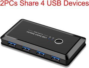 USB Switch Selector,  KVM Switcher for 2 PC Sharing 4 USB Devices, One-Button Swapping for Keyboard, Mouse, Scanner, Printer, Computer with 2 Pack USB 3.0 Male Cable
