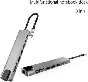 USB C Hub Multiport Adapter, 8-in-1 Type C Hub with RJ45 Port, 2 USB 3.0 Port,4K HDMI,SD/TF Card Port,87W PD, Type-C Port Docking Station, Compatible for MacBook Pro and Type C Devices
