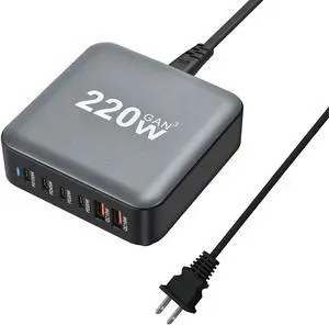 220W 6-Prots 220W GaN III 6 Ports USB C Fast Charging Station Hub Mobile Phone Quick Charging Type C Desk GaN Tech Laptop USB C Power Adapter Block for IPhone Samsung