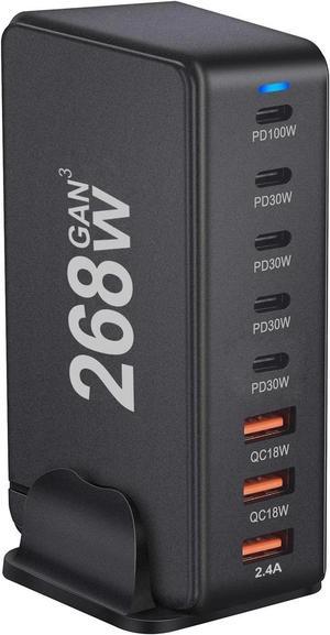 268W USB C QC4.0 Compact Desk Charger, GaN PPS Fast Travel Charger for MacBook Pro/Air, Chromebook, GalaxyBook, Pixelbook, Surface, iPad Pro, Steam Deck, and More