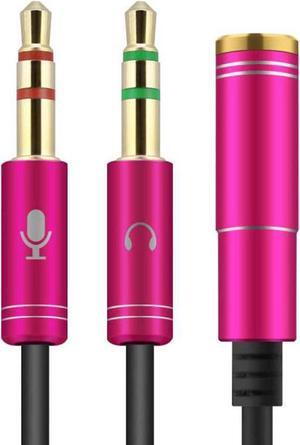 (2 Pack) Headphones Y Cable Splitter Adapter for Computer, 3.5mm Female to 2 Male Premium Gold-Plated Corrosion-Resistant Audio Mic Y Cable for Headset Connecting to PC- 1Ft/30cm,Rose Pink