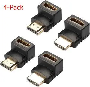 270 & 90 Degree Male to Female HDMI Adapter, Gold-Plated 3D Supported TV Connector, 4-Pack
