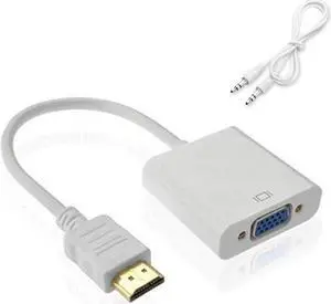 HDMI to VGA Adapter with 3.5mm Audio Jack(Male to Female) for Computer, Desktop, Laptop, PC, Monitor, Projector, HDTV, Chromebook, Raspberry Pi, Roku, Xbox and More - White HDMI to VGA Adapter with 3.5mm Audio Jack(Male to Female) for Computer, Desktop, Laptop, PC, Monitor, Projector, HDTV, Chromebook, Raspberry Pi, Roku, Xbox and More - White