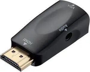 HDMI to VGA Adapter Converter Male to Female with 3.5mm Audio Port Support HD 1080P  for Computer, Desktop, Laptop, PC, Monitor, Projector, HDTV, Raspberry Pi, Roku, Xbox and More - Black