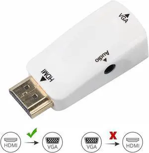 HDMI to VGA Converter Adapter - Gold-Plated HDMI Male to VGA Female Adapter for PC, Laptop, DVD, Projector, HDTV, Xbox, STB, Intel Nuc, Chromebook, TV Box and Other HDMI Devices -White