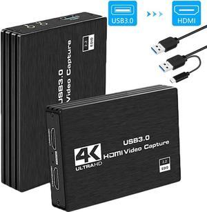 Audio Video Capture Card, 4K HDMI USB3.0 Capture Adapter 1080P 60fps Video Capture Device Portable Video Converter for Video Recording Gaming Streaming Live Broadcast ,Support PS4/PC/OBS/DSLR/Camera