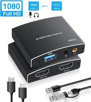 4K HDMI Video Capture Card 1080p 60fps Board Game Capture Card USB 3.0/USB-C Recorder Box Device for Live Streaming Video Recording Loop Out, works with PC and Mac