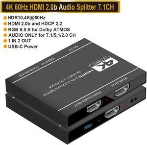 4K@60HZ HDMI Splitter 1 in 2 Out with Audio Extractor(Support HDMI Audio Output), HDMI Splitter 1 to 2 Amplifier for Full HD HDMI 2.0 1080P/ 3D/ 4K for Xbox PS4 PS3 Fire Stick Roku Blu-Ray Player