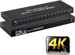 HDMI Splitter 1 in 16 Out - 1x16 HDMI Display Duplicate/Mirror - Powered Splitter Full HD 1080P, 4K @ 30Hz (One Input To 16 Outputs) - 1 Source to 16 Identical Displays