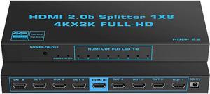 Ultra HD 4K 60 Hz 1x8 HDMI Splitter Resolutions Up to Full Ultra HD 4Kx2K@60Hz 1080P and 3D Compatible with Xbox, PS4 PS3 Fire Stick Blu Ray Apple TV HDTV 8 Ports (1 in 8 Out)