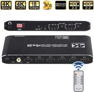 4X2 Matrix HDMI-compatible HD 4X2 Martrix toslink audio ARC 2.0 HDMI-compatible Matrix Switch Splitter HDMI 4 in 2 out switch with EDID Extractor and Remote Control (OZJ2)