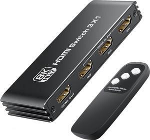 8K@60Hz HDMI 2.1 Switch 3 in 1 Out with IR Remote, 4K@120Hz HDMI Splitter Switch Box, 3 Port HDMI Switcher Selector Supports HDR Dolby Atmos 3D for NS PS4/PS5 Xbox Ro-ku Fire Stick