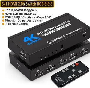 HDMI Switch 5 in 1 Out,  5x1 Power HDMI Switch 5 Ports w/Remote Control, 4Kx2K@60Hz 3D Full HD Distributor for PS4 Fire Stick HDTV, OZQ3-4