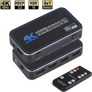 4 in 1 Out HDMI Switch Audio Extractor with Optical 3.5mm Stereo Audio Out, Auto HDMI Switch Box with Remote,Support 4Kx2K@60Hz 3D 1080P,HDMI Switch Switcher Selector for Xbox360/PS4/PS3/Roku